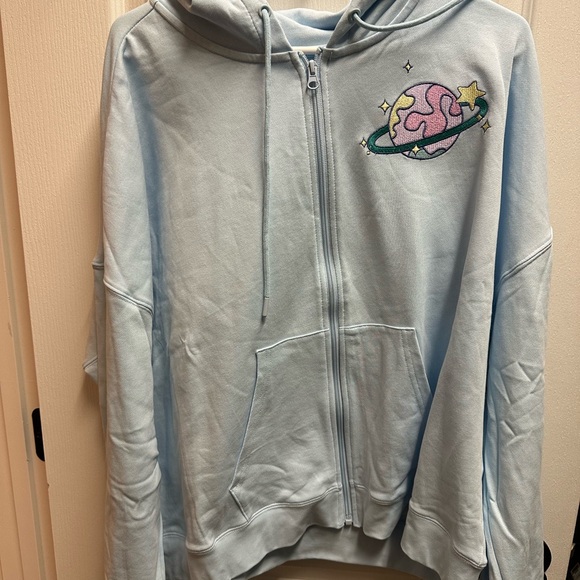 Disney Tops - Disney unisex stitch Light Blue Hoodie with Planet Embroidery size Xl/ NWOT B53